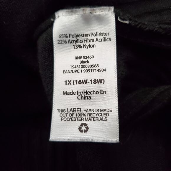 Terra & Sky Womens 1X=16W/18W Black Knit‎ Long Sleeve Sweater Pre-Owned - Picture 5 of 6